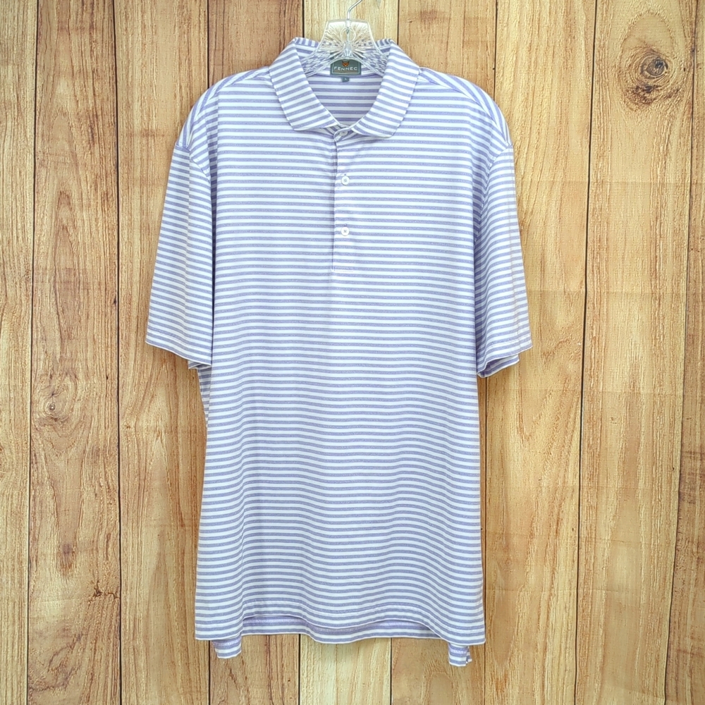 FENNEC Men's Golf Polo Shirt Purple White Striped Size Large Like New
